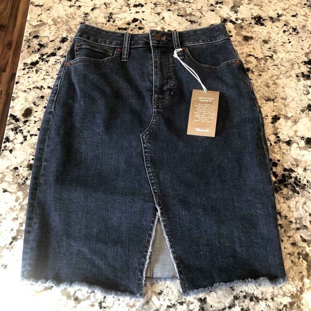 Madewell NWT Jean Skirt cutout frayed hem 25